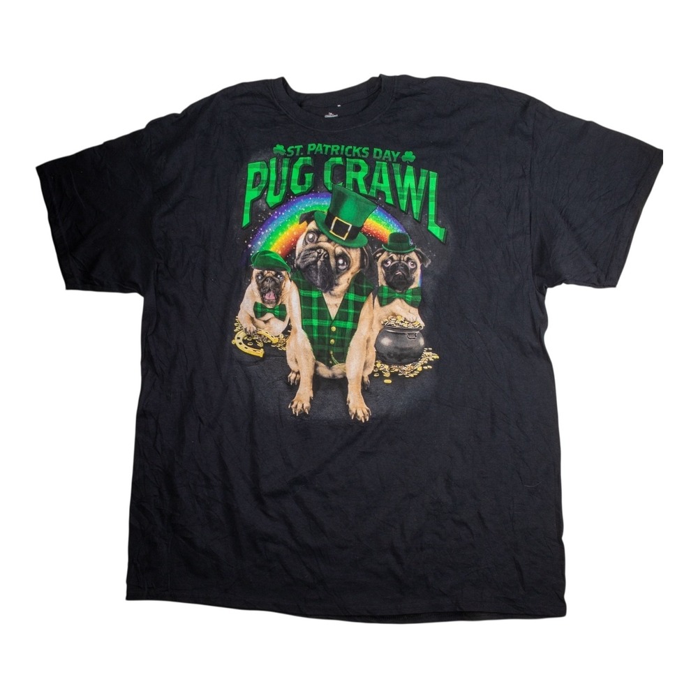 Men's Pug St Pattys Size XLarge Black Short Sleeve Crew Neck Cotton
